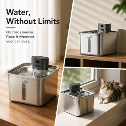 Cordless Cat Water Fountain Stainless Steel Motion Sensor 3.5L - Image 2