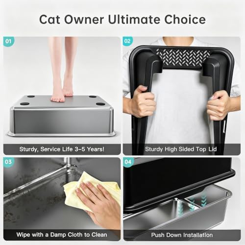 WoofiGo XL Stainless Steel Litter Box, High Sided Litter Pan for Big Cats - Image 5