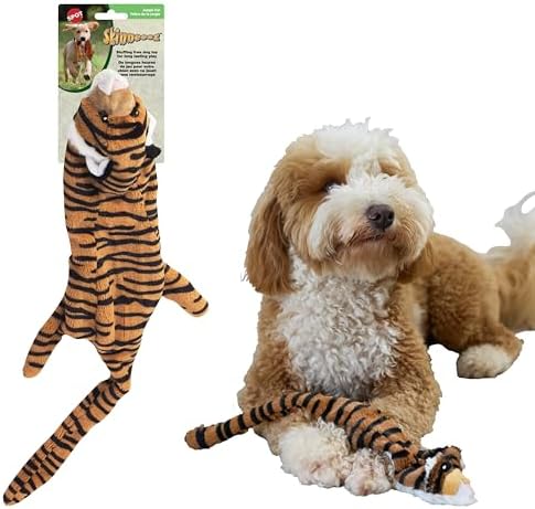 SPOT Skinneeez Jungle Cat 14 Inch Stuffing-Free Plush Squeaky Dog Toy – Soft Interactive Chew Toy for Small and Medium Dogs – Mess-Free Play for Light & Moderate Chewers by SPOT