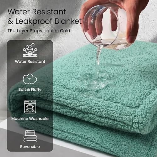 Green Dog Blanket for Pet Bed Cover Reversible Waterproof Puppy Fleece Blankets Leakproof Sofa Couch Cover Doggie Cat Pet Blanket for Warm Fluffy Washable Mat-Green,XL - Image 2