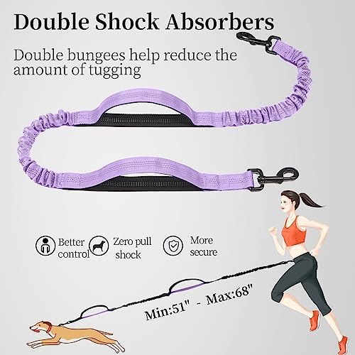 iYoShop Hands Free Dog Leash with Zipper Pouch, Lavender, 8-25 lbs, Medium - Image 5