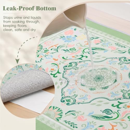 Bienbee Cat Litter Mat, 2PCS 28"x20" Machine Washable Litters Box Mats Non-Slip &Waterproof Cat Litters Trapping Mats Easy to Clean Mat for Litter Box Less Waste Protects Floors Bean Green Mandala M - Image 4
