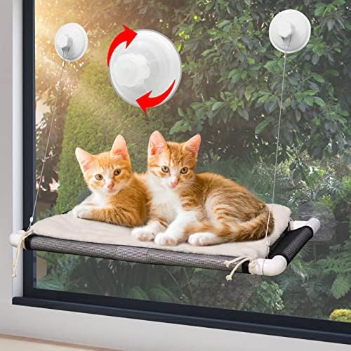 Cat Window Perch, Cat Hammock w/Fleece Blanket, Screw Suction Cups, Brown - Image 2