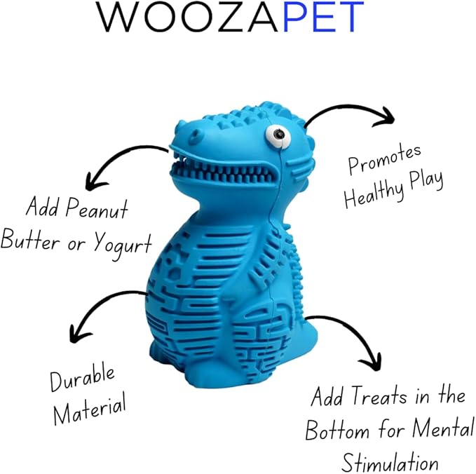 Topplesaurus Dinosaur Dog Treat Dispenser Toy, Interactive Slow Feeder, Blue
