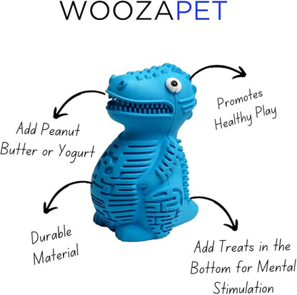 Topplesaurus Dinosaur Dog Treat Dispenser Toy, Interactive Slow Feeder, Blue