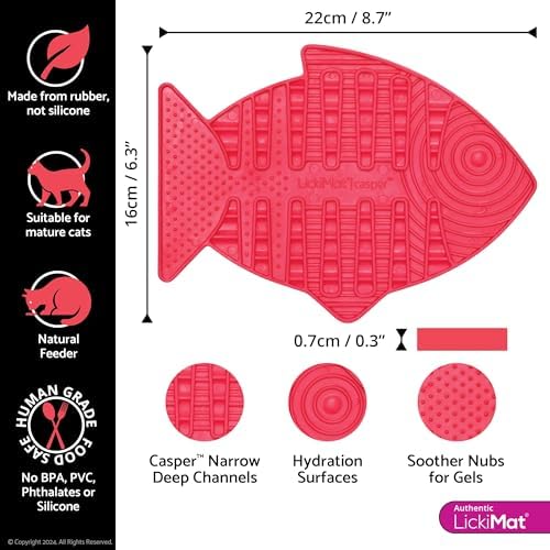 LickiMat Casper, Fish-Shaped Cat Slow Feeders Lick Mat, Boredom Anxiety Reducer; Perfect for Food, Treats, Yogurt, or Peanut Butter. Fun Alternative to a Slow Feed Cat Bowl or Dish, Pink - Image 2