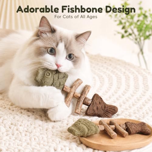 2026 Upgraded 2 Pack Fish Bone Cat Dental Toy, Natural Catnip & Silvervine Dental Chew Sticks, Effective Cat Teeth Cleaning, Long-Lasting Wooden Feline Oral Care Tool - Image 3