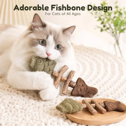 2026 Upgraded 2 Pack Fish Bone Cat Dental Toy, Natural Catnip & Silvervine Dental Chew Sticks, Effective Cat Teeth Cleaning, Long-Lasting Wooden Feline Oral Care Tool - Image 3