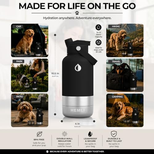 32 oz. Dog Water Bottle, Insulated Dog Travel Water Bottle, Stainless Steel Pet Water Bottle Dispenser, Portable Food and Water Bowl for Dogs for Walking Dog Canteen Travel Kit - Image 7