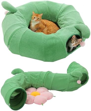 PEQULTI Flower Donut Cat Tunnel Bed Washable Plush Mat Multi for Small Pets by PEQULTI
