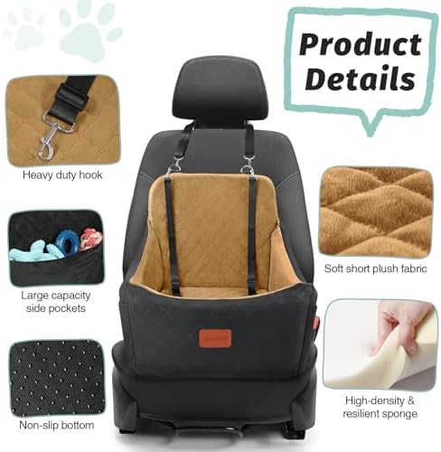Lealchum Dog car seat for Medium Dogs,Easy to Install with Adjustable Straps,Anti Slip Bottom pet car Bed,Fully Detachable and Washable pet Travel Bed (Black/Coffee, Medium) - Image 2