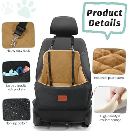 Lealchum Dog car seat for Medium Dogs,Easy to Install with Adjustable Straps,Anti Slip Bottom pet car Bed,Fully Detachable and Washable pet Travel Bed (Black/Coffee, Medium) - Image 2