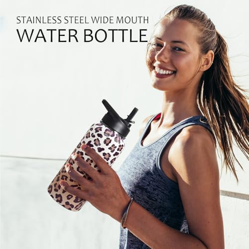32ozLeopard Print Stainless Insulated Aater Water Bottle with Straw,Leopard Print Cheetah Gym Hiking Sports Coffee Mug Cup Water Bottles,Leopard Print Decor Stuff Accessories - Image 7