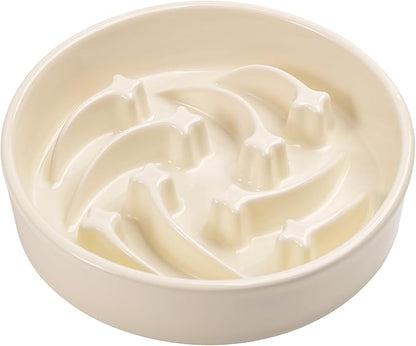 8.26 in Milk White Dog Bowl Slow Feeder Ceramic for Medium and Large Breed,Pet Feeding Dog Food Water Dish Heavy Weighted,Puppy Bowl for Fast Eaters,Puzzle Slow Eating Dish Modern Maze Meteor