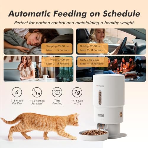 Automatic Cat Feeder - 5L Anti-Clog Cat Food Dispenser Keeps 2-15mm Dry Food Fresh, 10s Voice, 1-6 Meals/Day, Programmable Portions, 180-Day Battery Life, Easy to Clean Auto Pet Feeder for Small Dog - Image 4