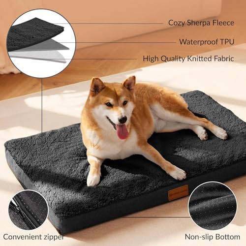 Patas Lague Orthopedic Medium Dog Bed Washable Pet Sofa Mat 30''X20''Black - Image 3