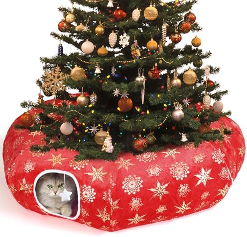 Cat Tunnel Bed for Indoor Cats, XL Christmas Tree Skirts Washable Warm Soft Indoor Cat Donut Tunnel, Multifunctional Cat Interactive Playground Toys for Felines Pet Christmas Tree Decoration by Zuqqony