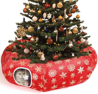 Cat Tunnel Bed for Indoor Cats, XL Christmas Tree Skirts Washable Warm Soft Indoor Cat Donut Tunnel, Multifunctional Cat Interactive Playground Toys for Felines Pet Christmas Tree Decoration by Zuqqony