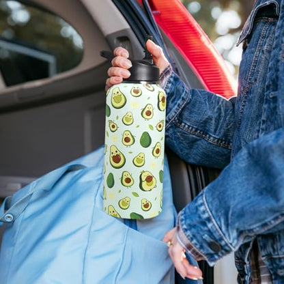 32oz Green Avocado Stainless Insulated Aater Water Bottle with Straw,Green Avocado Gym Hiking Sports Coffee Mug Cup Water Bottles,Avocado Themed Gifts for Women,Avocado Decor Stuff Accessories - Image 5