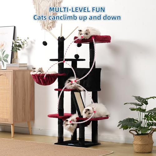Hey-brother Cat Tree Tower with Padded Platform Bed, Hammock, MPJ019-SBR - Image 6