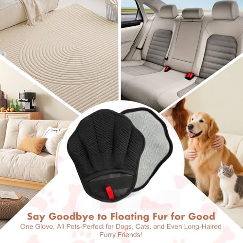 Pet Hair Removal Glove for Cat & Dog, Electrostatic Pet Hair Remover Tool for Furniture, Couch, Laundry, Carpet | Upgraded 5-Finger Washable, Quick Dog & Cat Fur Remover, Black+Black - Image 6