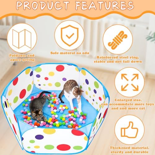 Palksky Ball Pit with 210 Toy Balls and 4 Spring Toys - Interactive Cat Toys for Bored Indoor Cats Self Play, Enrichment Toy for Fun and Exercise - Image 2