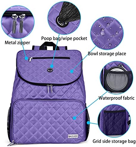 BAGLHER Dog Travel Bag Airline Approved Pet Supplies Backpack, Dog Travel Backpack with 2 Silicone Collapsible Bowls and 2 Food Baskets Purple - Image 3