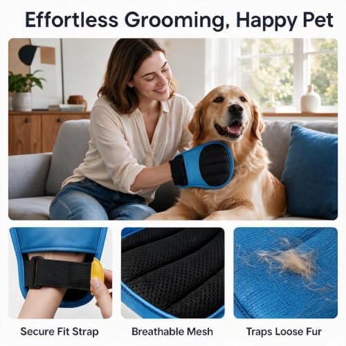 Pet Hair Remover Gloves Adjustable Wrist Strap for Dog & Cat - Image 5