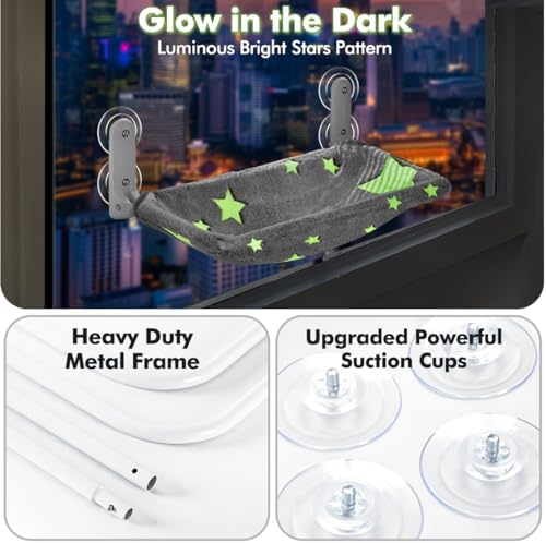 Zoratoo Glow in the Dark Cat Window Perch, Foldable Cordless Pet Hammock, M - Image 3