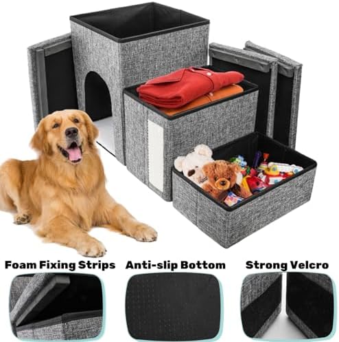 Dog Stairs for Small Dogs, 3 Tiers Dog Step with Storage, Foldable Older Cat Ramp with Condo Cat Scratcher, Portable Pet Ladder for High Bed Couch Chair Car, Up to 165 Lbs, 17 Inch - Image 3