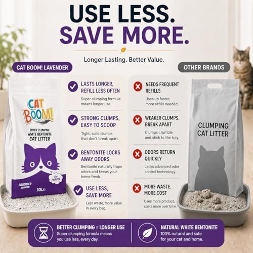 CatBoom Premium White Bentonite Clumping Clay Cat Litter Lavender| Super Absorbent Fine Granule Kitty Supplies | 99.5% Dust Free Multi-Cat Formula | Low Tracking Paw-Friendly 18.5 lb - Image 4