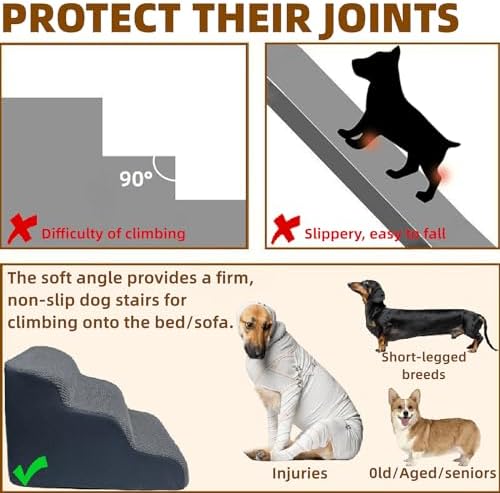 3-Step Dog Stairs for High Beds & Couches Multi-Step Non-Slip Pet Steps with Balanced Ramp Indoor 2 3 4 5 Step Stairs for Small to Large Dogs and Cats Non-Slip Stickers 30D Grey - Image 4