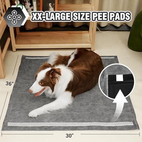IMMCUTE Dog Pee Pads Extra Large 30"X36", 30 Count, Charcoal Puppy Pads, Absorbent Pads & Fast Drying Potty Pads for Dogs with Adhesive Strip, Disposable Pee Pads , Idea for Pet Training, Jumbo Size - Image 2
