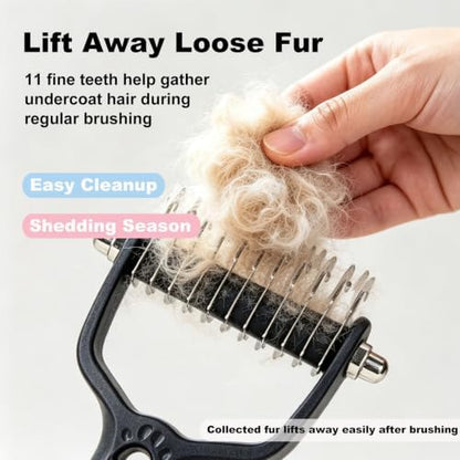 2 Pack Dog & Cat Brush for Shedding, 2-in-1 Undercoat Rake & Dematting Comb - Image 5