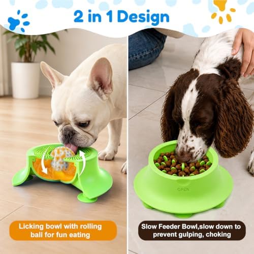 Dog Lick Bowl with Rolled Ball,Slow Feeder Dog Bowl Small Breed-Green - Image 2