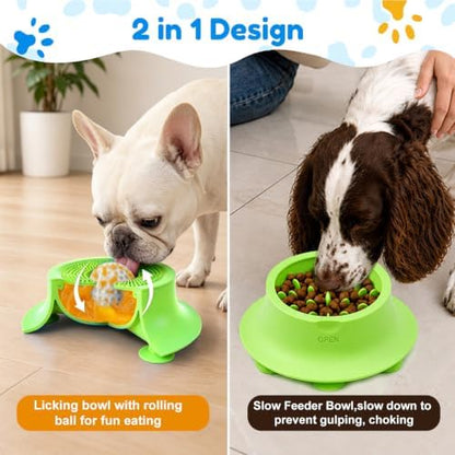 Dog Lick Bowl with Rolled Ball,Slow Feeder Dog Bowl Small Breed-Green - Image 2