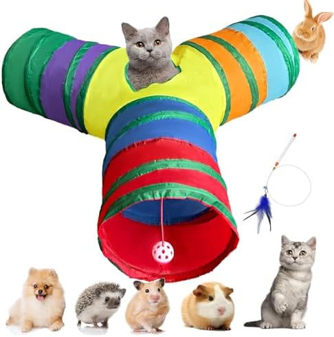 3-Way Collapsible Cat Tunnel Tube Toy Rainbow Y-Shape - Image 3