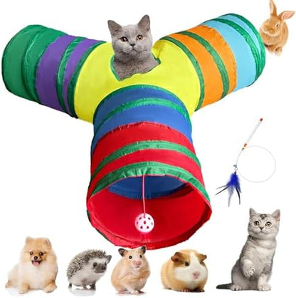 3-Way Collapsible Cat Tunnel Tube Toy Rainbow Y-Shape - Image 3