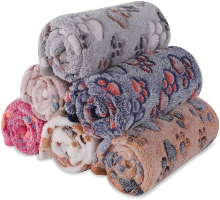 BVAGSS 6 Pack Small Dog Blanket, Super Soft Warm Pet Cover Blankets, Paw Print Puppy Fleece Flannel Blanket for Small Medium Dogs and Cats MW003 by BVAGSS