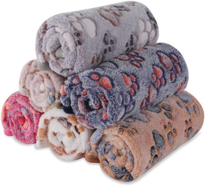 BVAGSS 6 Pack Small Dog Blanket, Super Soft Warm Pet Cover Blankets, Paw Print Puppy Fleece Flannel Blanket for Small Medium Dogs and Cats MW003 by BVAGSS
