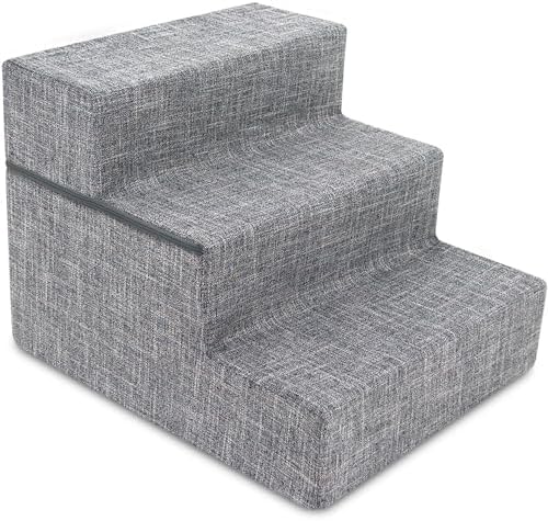 Best Pet Supplies Dog Stairs & Steps - Foam Steps for Small Dogs & Cats, Non-Slip Indoor Balanced Pet Step Support, Dog Ramp, No Assembly, Ash Gray Linen, Foldable 3-Step (16.5-inch Height) by BestPetSuppliesLLC