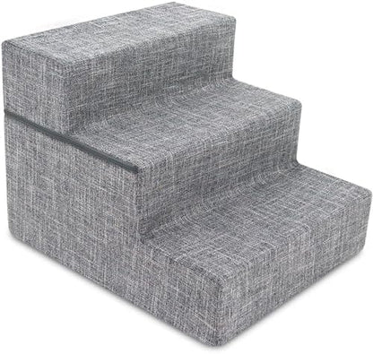 Best Pet Supplies Dog Stairs & Steps - Foam Steps for Small Dogs & Cats, Non-Slip Indoor Balanced Pet Step Support, Dog Ramp, No Assembly, Ash Gray Linen, Foldable 3-Step (16.5-inch Height) by BestPetSuppliesLLC