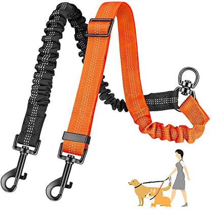 AUTOWT Two Dog Lead, 2 in 1 Upgraded Double Dog Leash Attachment Combine Adjustable Strap and Shock Absorbing Bungee No Tangle Dual Training Splitter for Different Size Dogs by AUTOWT