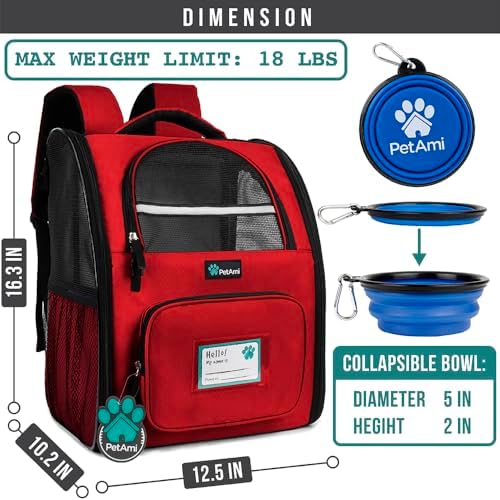 PetAmi Dog Backpack Carrier Airline Approved Cat Pet Puppy Bag, Red - Image 2