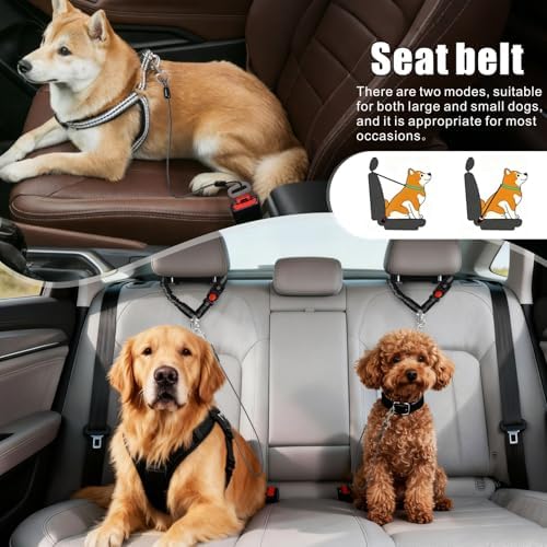 Idepet Dog Seat Belt for Car Stainless Steel 3 in 1 Dog Seatbelt 2Pcs Black - Image 6