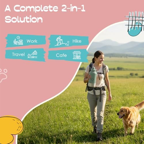 Love Wag & Play Dog Water Bottle with Food Bowls, Portable Stainless Steel Bottle for Dogs, Leakproof Travel Design with Detachable Bowls for Walks, Hikes and Outdoor Adventures (32 oz) - Image 3