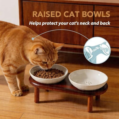 Havniva Elevated Cat Bowls, Ceramic Cat Bowl with Wood Stand, Wide Opening - Image 4