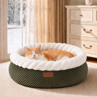 FUKUMARU Cute Round Cat Bed, Calming Donut Small Dog Beds, Washable by FUKUMARU