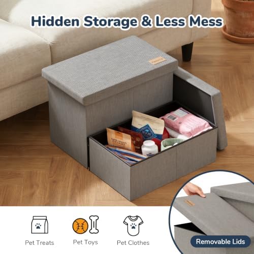 2-Step Wide Dog Stairs with Storage 11" H, Non-Slip Sturdy Pet Steps for Couch Chair, Dog Steps for Small/Medium Old Dogs, Cats, Rabbits Up to 150lbs, Foldable Cat Puppy Stairs for Car, Grey - Image 5
