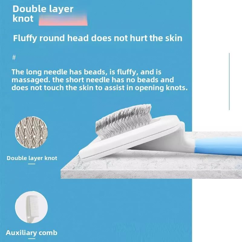 2 in1 grooming pet Slicker Brush forDe-Shedding Fine Comb for Finishing & Detail Ergoromic Handle Grip Suitable for All Hair Types Double-Layer Needle Design - Image 3